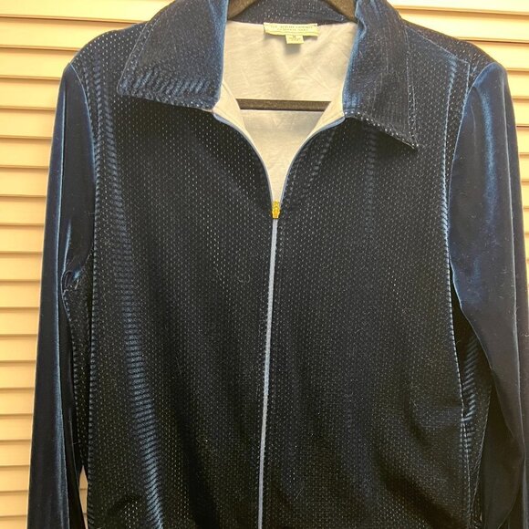 ST. JOHN SPORT by Marie Gray Velour Jacket Size Medium Blue, Light Blue Lining - Picture 1 of 7
